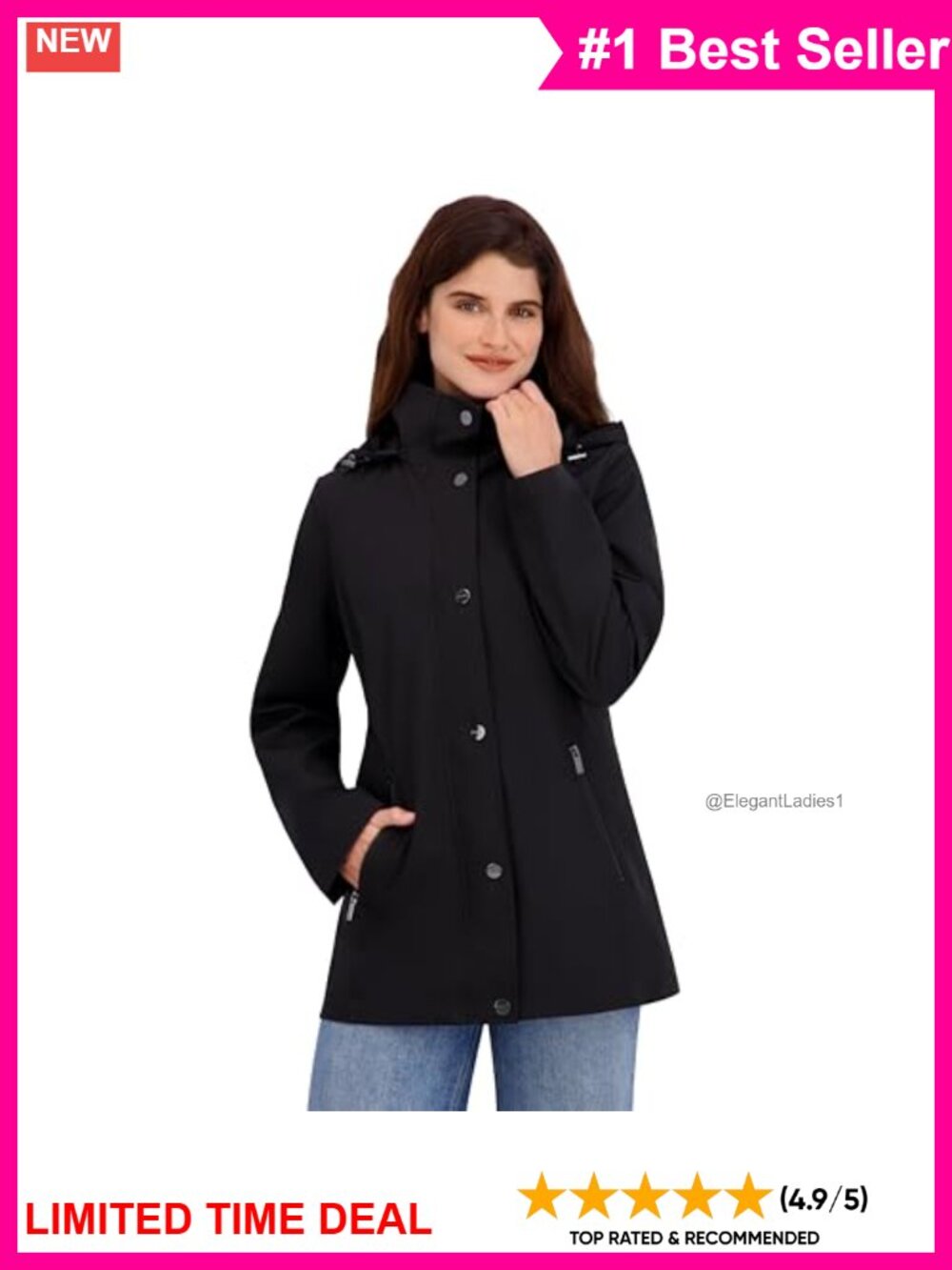 Women's Bonded Rain Jacket with Bib Insert Water Wind Resistant Zip Front Hooded